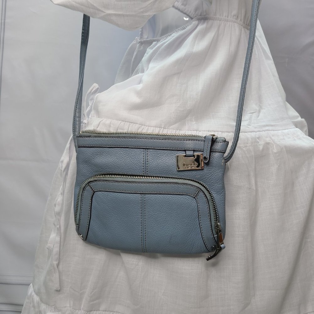Tignanello Crossbody purse, Dusty Blue Pebble Leather